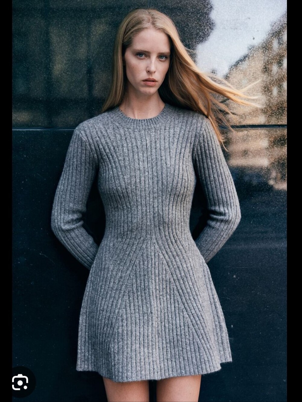 Grey Rib-Knit Long-Sleeve Sweater Dress H&M